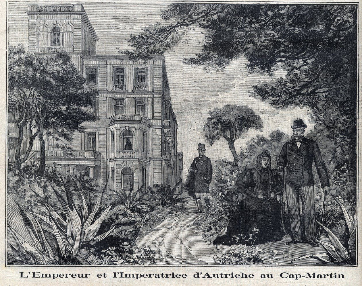 Kaiser Franz Joseph I. von Österreich (1830-1916) und Kaiserin Elisabeth Amalie von Wittelsbach, bekannt als Sissi (1837-1898), in Cap Martin in der Region Alpes-Maritimes, Provence-Alpes-Côte d