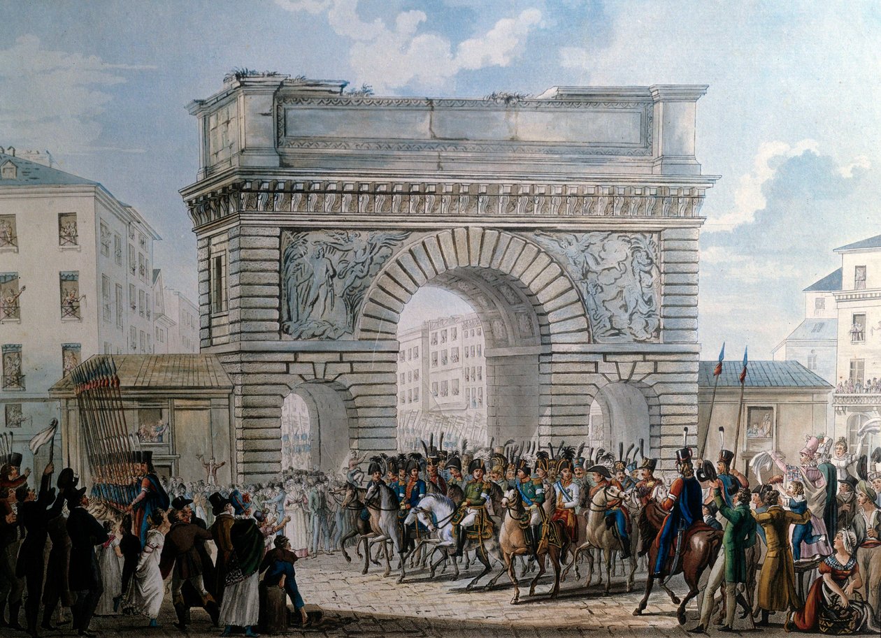 1814年3月31日、パリのサン・マルタン門からの同盟国の入場 ルイ18世（1755-1824）の行進。1814年のプリント。パリ、カルナヴァレ美術館 作： フランス語学校
