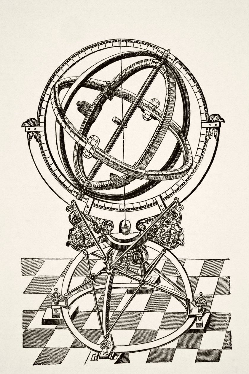 Anéis ou Círculos Equatoriais, após gravura em cobre no livro Tychonis Brahe Astronomiae Instauratae Mechanica de 1602, de Ciência e Literatura na Idade Média pelo pub Paul Lacroix. Londres 1878 作： フランス語学校