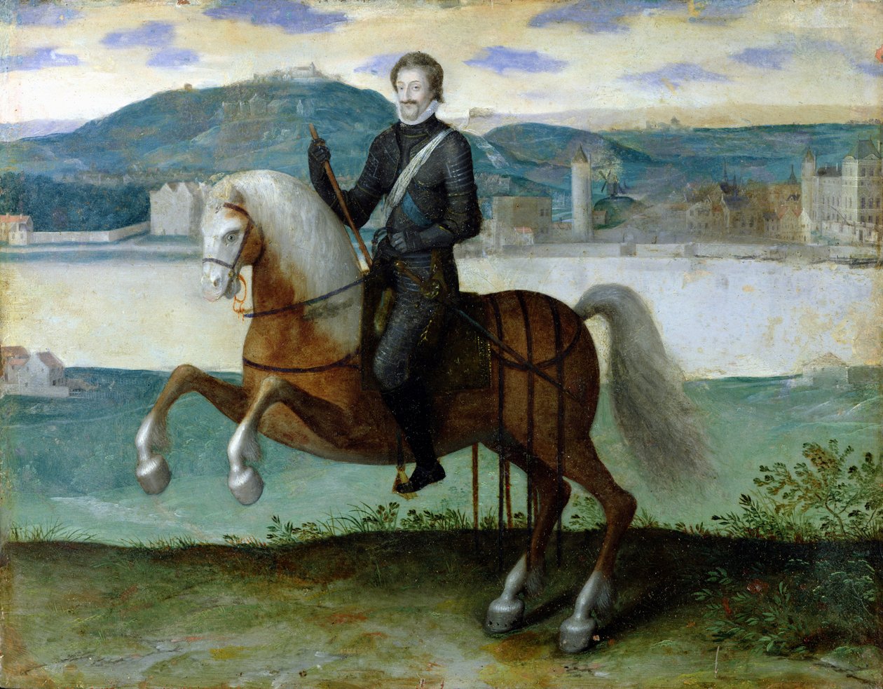 アンリ4世の騎馬像（1553-1610）フランスの王、パリの城壁の前、1594 作： フランス語学校