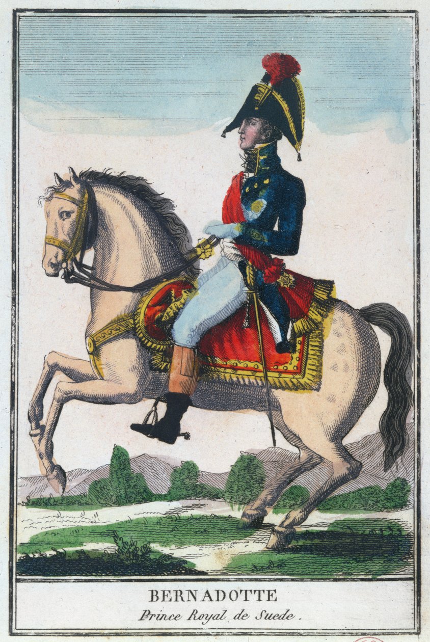 シャルルジャンバプティストベルナドット（1763-1844）の乗馬の肖像、19世紀初頭（カラー彫刻） 作： フランス語学校