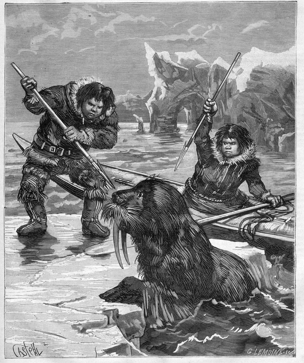 エスキモー - セイウチ釣り - 1888年のエスキモー - セイウチ釣り - - 「Journal des Voyages」1888年のエングレービング 作： フランス語学校