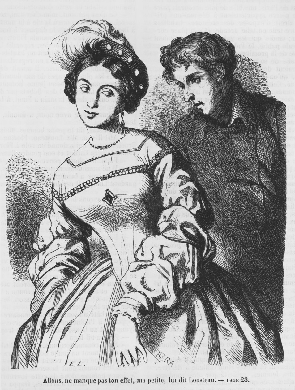 女優と話すエティエンヌルストー、オノレドバルザックの「Les Illusions perdues」のイラスト 作： フランス語学校