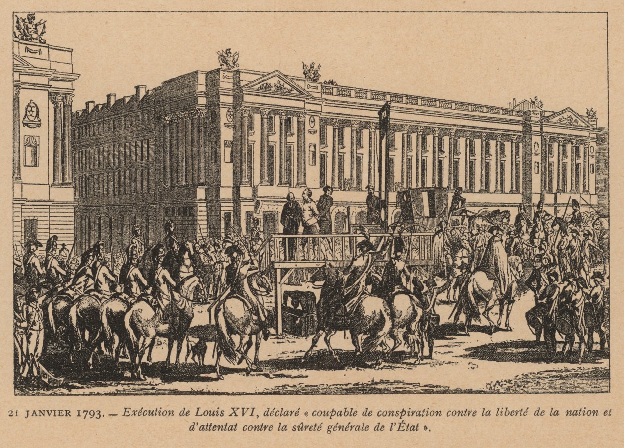 フランス国王ルイ16世の処刑、パリ、フランス革命、1793年1月21日（エングレーヴィング） 作： フランス語学校