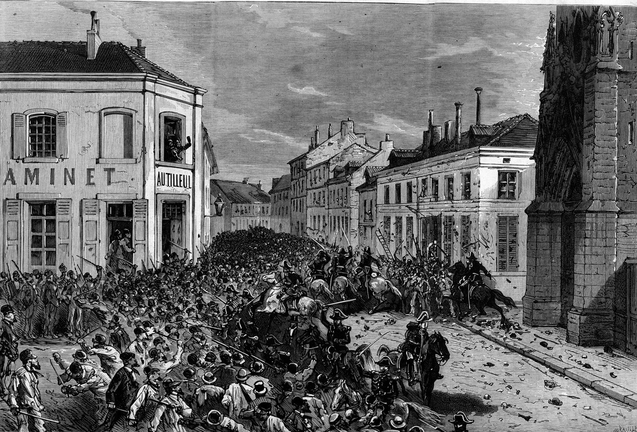 1880年3月にジュール・フェリーによって下された、無認可の宗教団体のメンバーに教える権利を奪うという判決を受けて、トゥールコーのマリストたちが追放された：警察はマリストたちの追放に敵意を持ったライダーたちを散らして、再び 作： フランス語学校