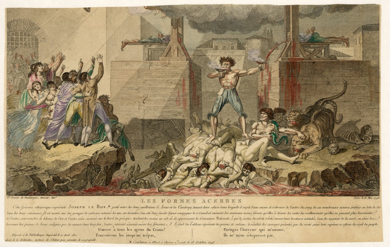 Les Formes Acerbes、パブからの抜粋。 1795 年 5 月 13 日 (手彩色彫刻) 作： フランス語学校