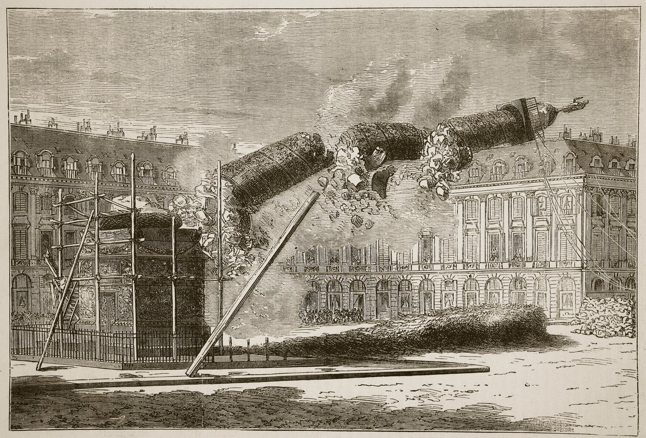 1871年4月のヴァンドーム列の崩壊、1870年から1871年のフランスとドイツ間の戦争のカッセルズ歴史のイラスト 作： フランス語学校