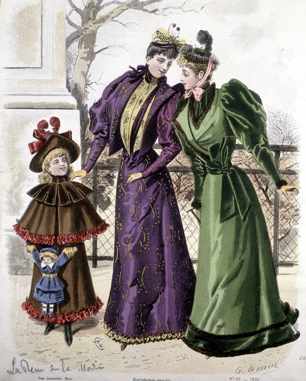 ファッション：2人の女性と、人形を抱えた少女。1892 作： フランス語学校