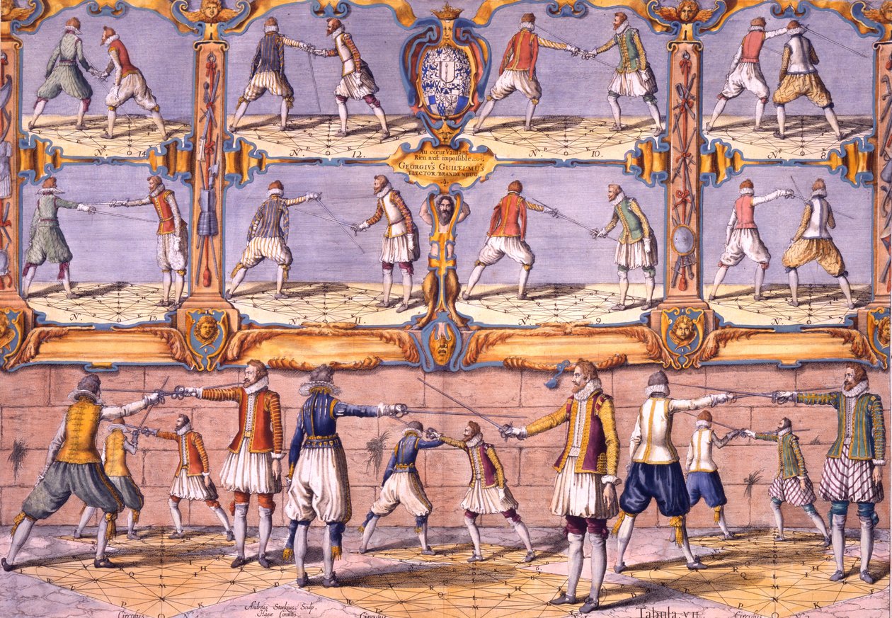 1630年に出版されたジラールティボー作のアカデミードレスペのフェンシング 作： フランス語学校