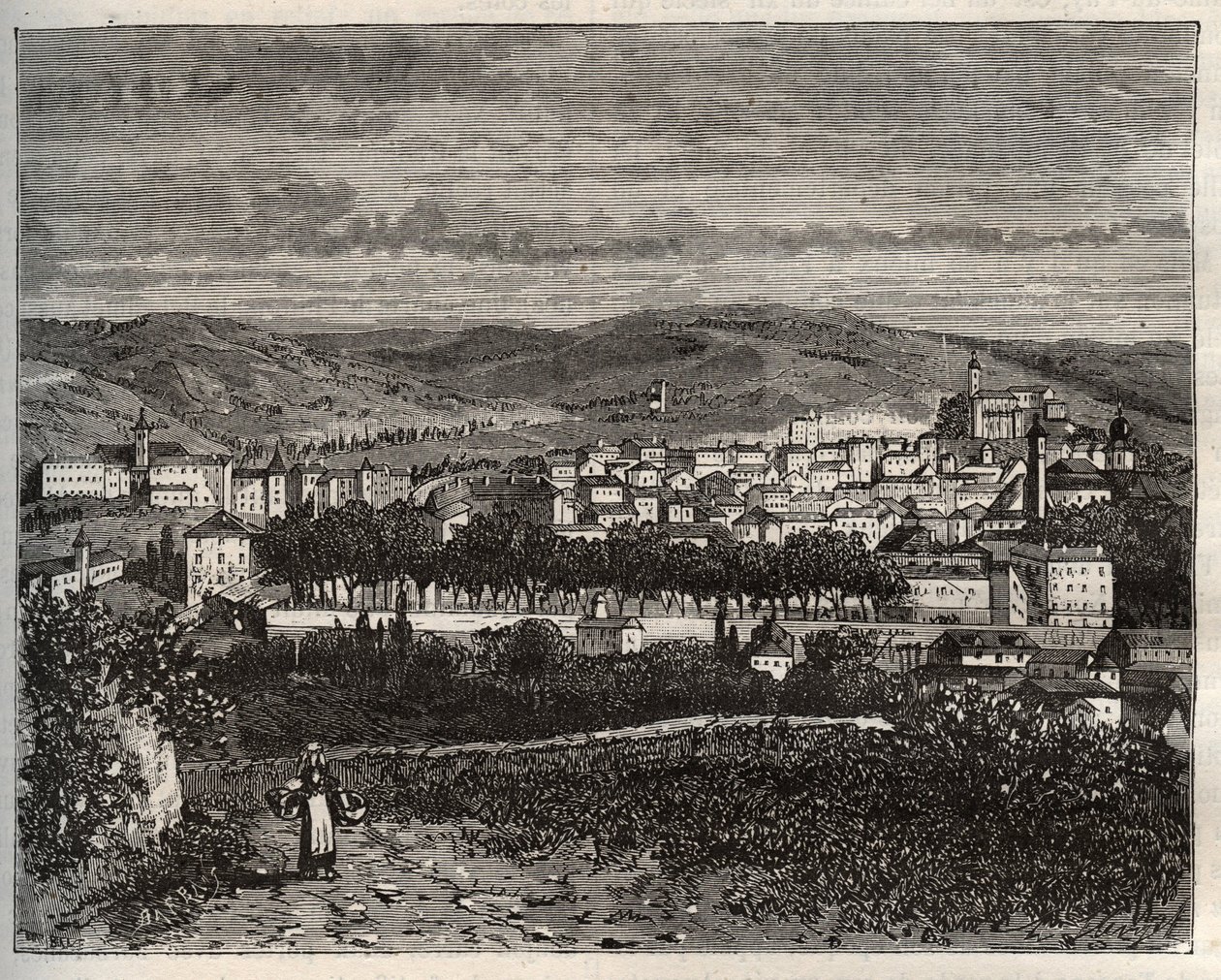 Figeac - Midi-Pyrenees地方のLot - V.A. Malt-Brownの "La France illustree: geography, history, statistical administration "に掲載された彫刻。1884 作： フランス語学校