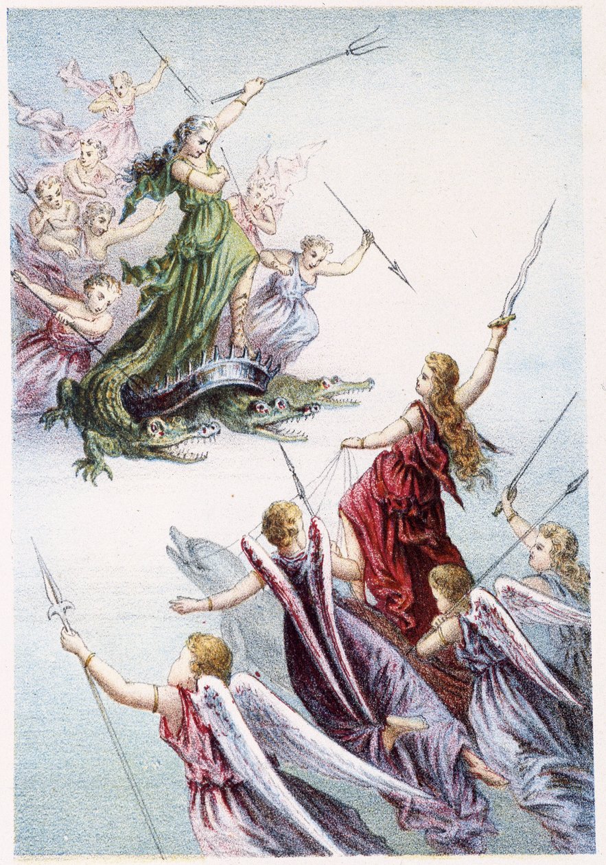 海の悪霊と善霊の戦い-H.ド・ラ・ブランシェールの「海の底への旅」にて。Paris, ed.Jouvet et Cie, sd.1880. 作： フランス語学校
