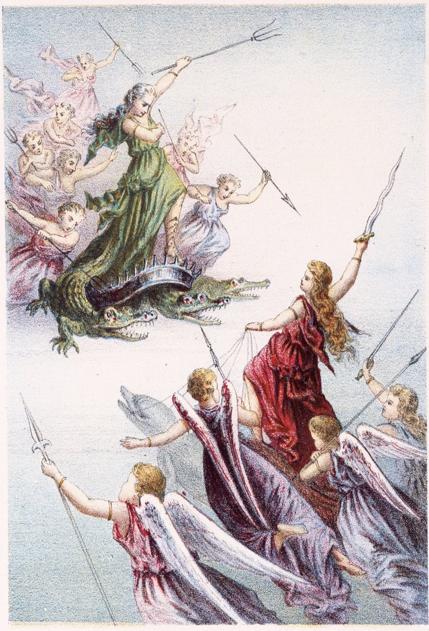 海の悪霊と善霊の戦い-H.ド・ラ・ブランシェールの「海の底への旅」にて。Paris, ed.Jouvet et Cie, sd.1880.(ダブル02950) 作： フランス語学校