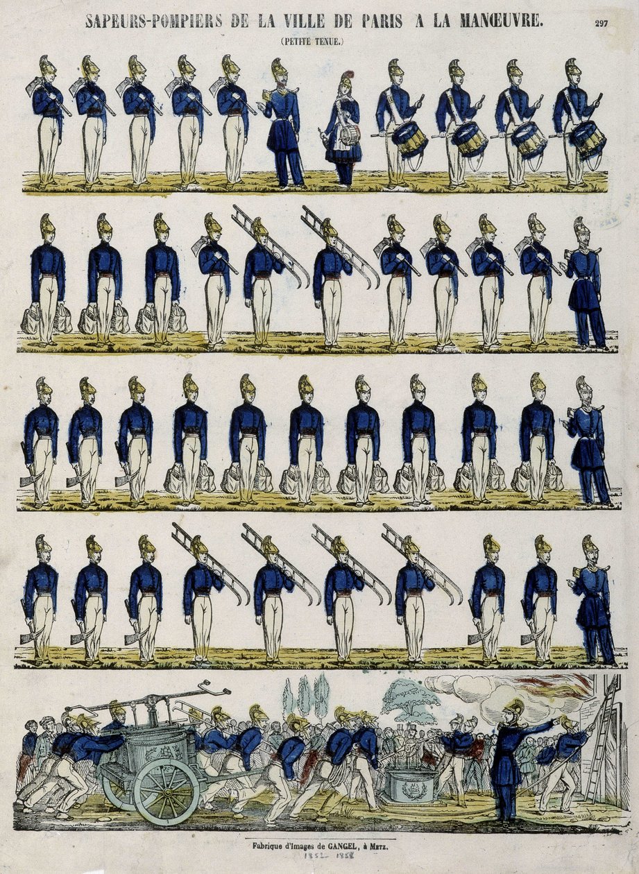 演習中のパリ市の消防隊 - エピナルの画像、1852年頃 作： フランス語学校