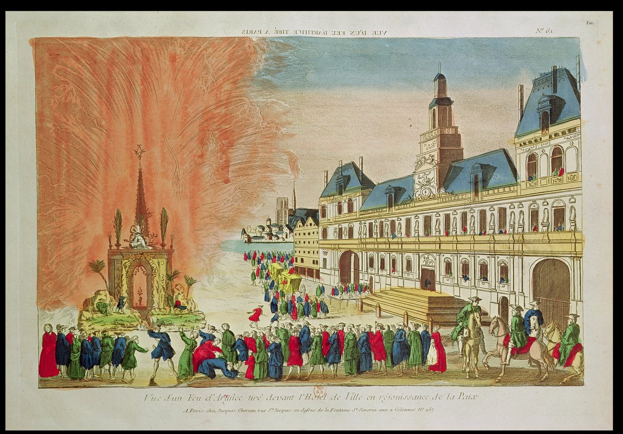 1783年、ベルサイユの平和を祝うパリのオテルドヴィル前の花火 作： フランス語学校