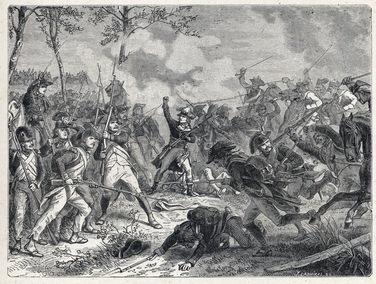 初の連立。ラザロ・ニコラ・マルグリット・カルノー（1753-1823）は、1793年10月16日、オーストリア軍に対抗するフランス軍とのワティニェスの戦いの中で 作： フランス語学校