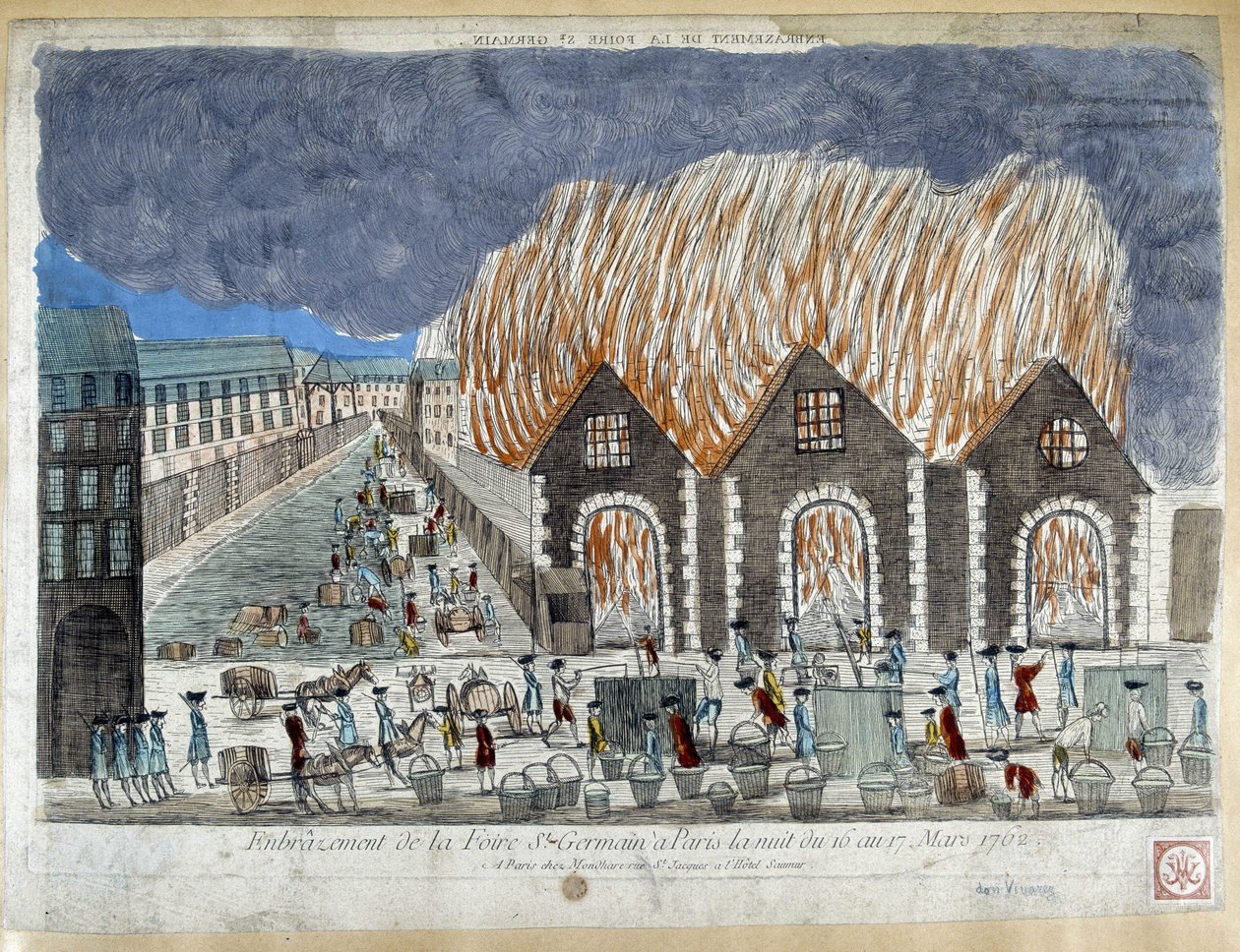 1762年3月16日から17日の夜、パリのサンジェルマンの祭り - 彫刻 作： フランス語学校