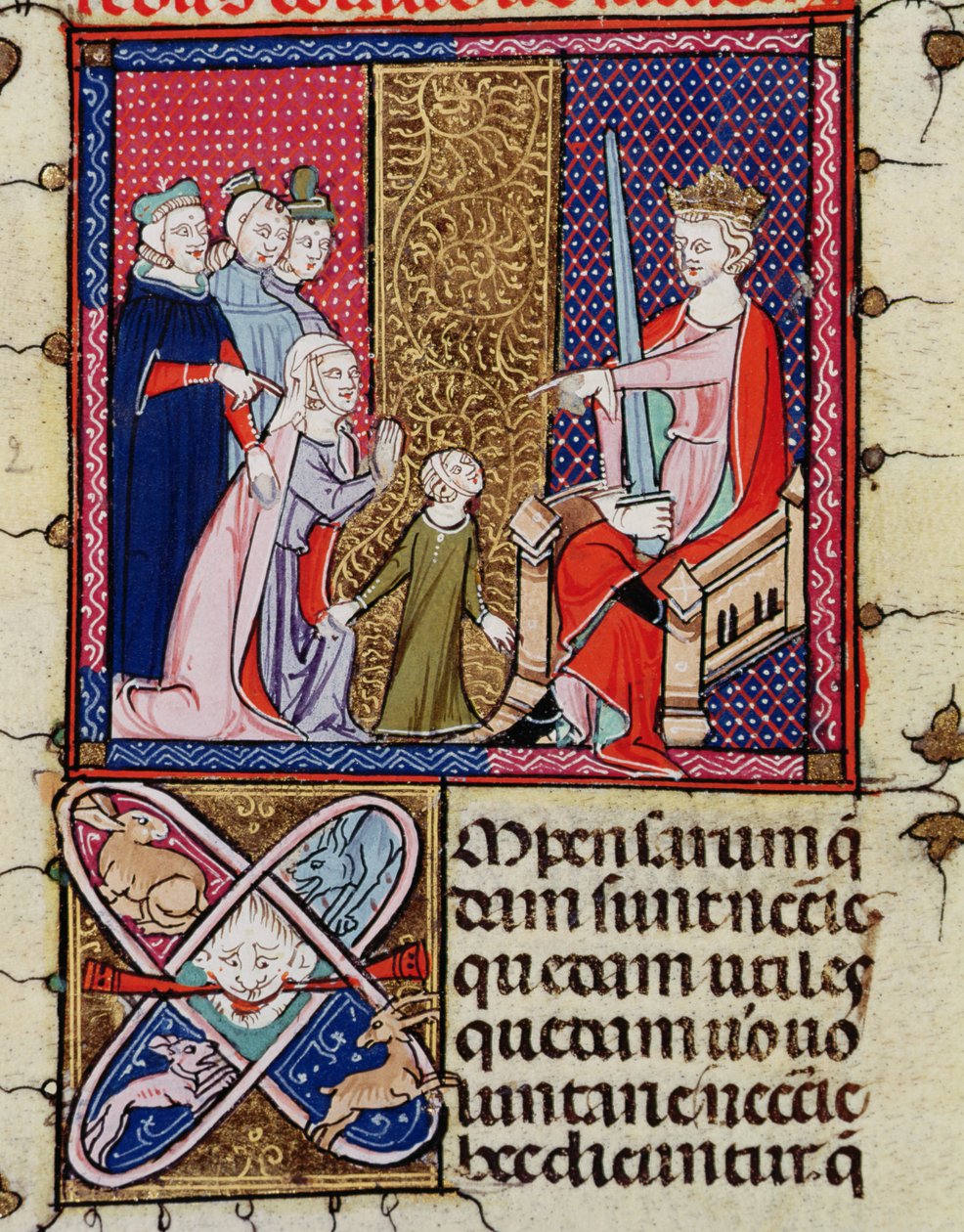 Fol.11v FortiatumのJustinianiから裁判官の前に現れる子供と母親 作： フランス語学校