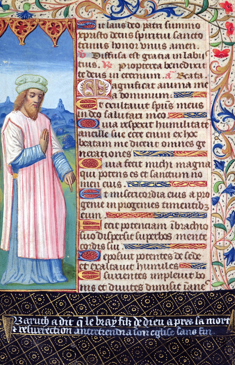 Fol.36v Heures a Rome de Romeからのバルークの肖像画を含むマグニフィカのテキスト 作： フランス語学校