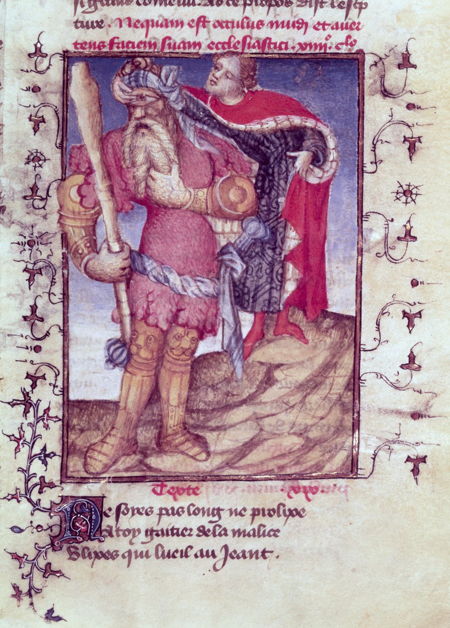 Fr 606 f.11 Epitreマスターによって、Epitre dOtheaからサイクロプスの目を貫くユリシーズ、c.1406 作： フランス語学校