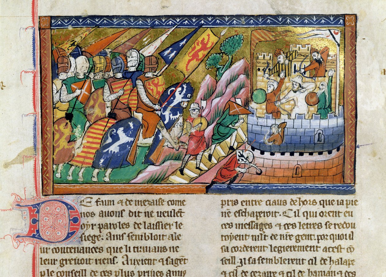 Fr 9084 f.53 城を攻めるイングランド軍（「ギヨーム・ド・ティル年代記」より）（ヴェラム 作： フランス語学校