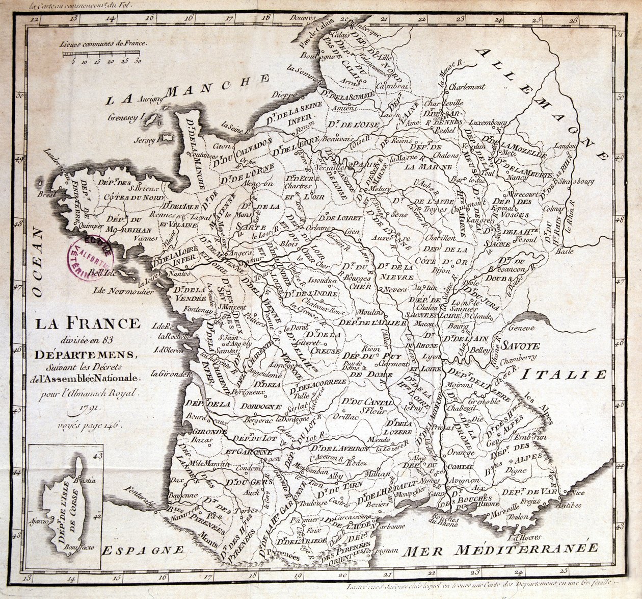 1791年の国民議会の決定により、フランスは83の部門に分割されました。 作： フランス語学校