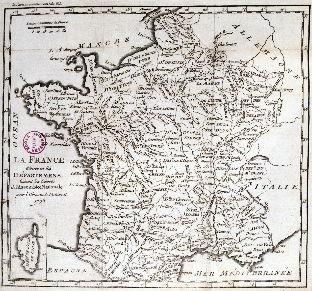 1793年の国民議会の決定により、フランスは84の部門に分割されました。 作： フランス語学校