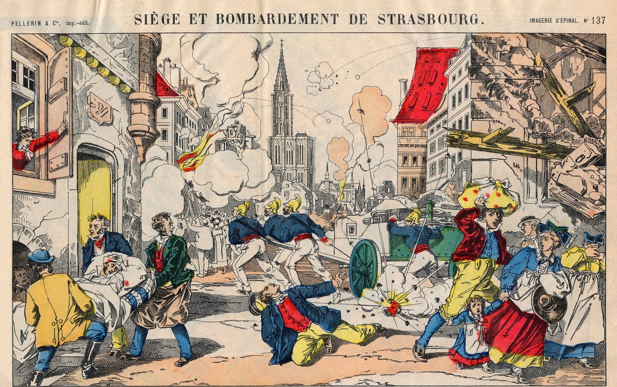 フランコ・プロイセン戦争（1870-1871）では、1871年8月23日にストラスブールが爆撃され、9月28日には降伏することになっていた。エピナル・イメージング 作： フランス語学校