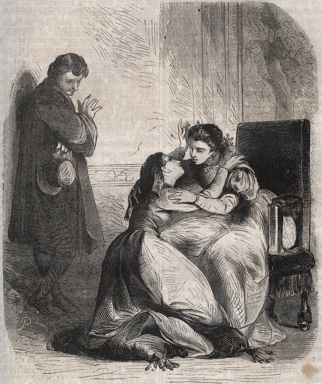 フランソワーズ・ド・モンモランシー＝フォッソー（Montmorency Fosseux）（1566-1641）は、マルゴット王妃として知られる王妃マルグリット・ド・ヴァロワ（1553-1615）に許しを請う。彼女は国王アンリ4世（1553-1610）の愛人であり、彼らの子供を産むことに不安を感じている 作： フランス語学校