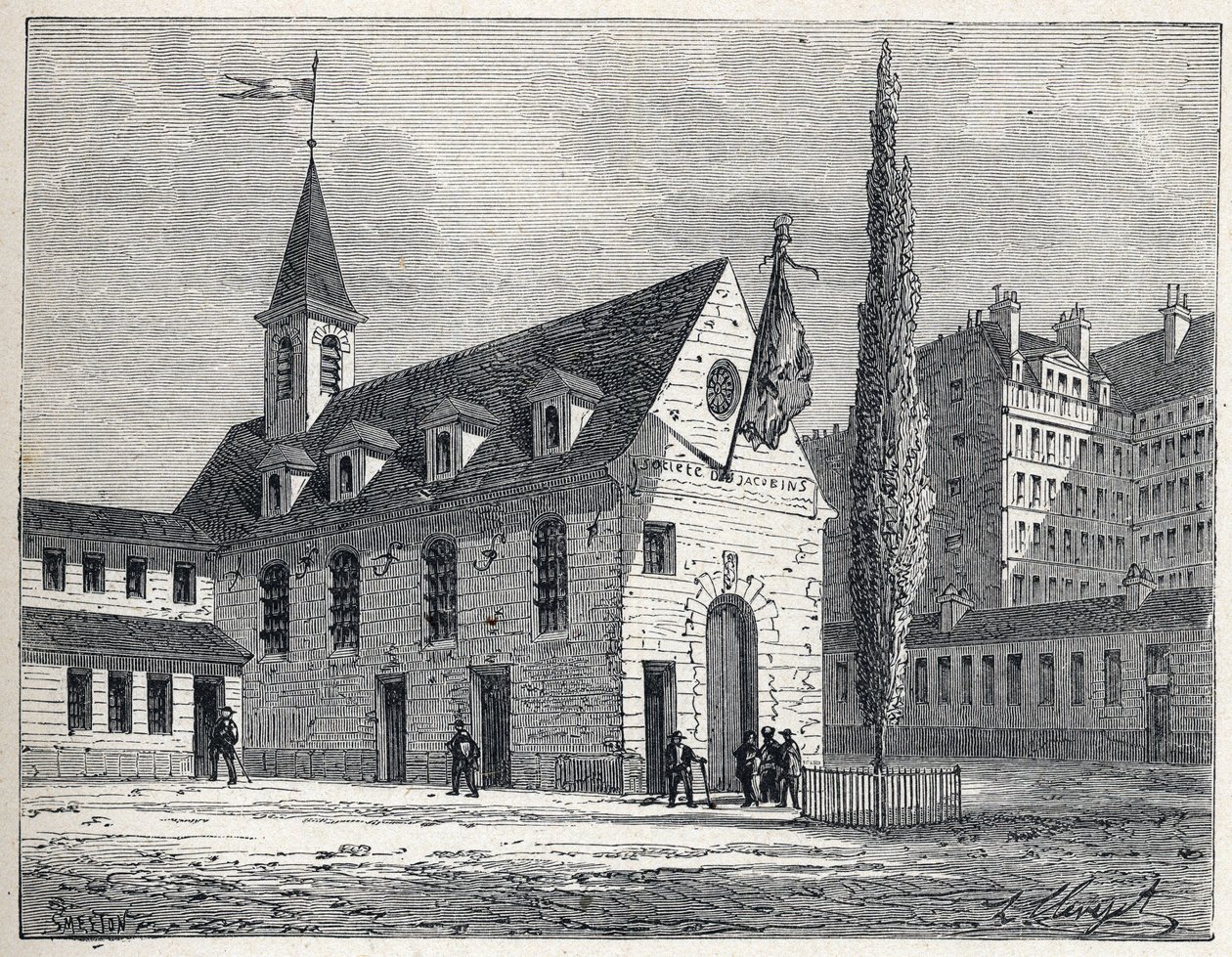 フランス革命：パリのジャコバンクラブの集会所、サントノレ地区（Saint Honore）の旧修道院。1889年のエングレーヴィング。個人蔵。 作： フランス語学校