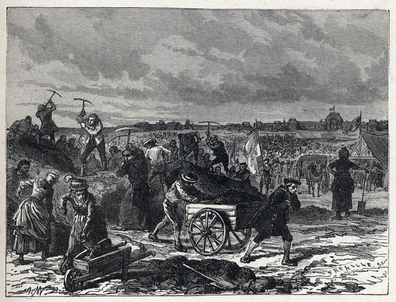 フランス革命：1790年の「連邦の祭り」に向けて、パリのシャンデ・マルス（Champs-de-Mars）で行われた工事。 作： フランス語学校