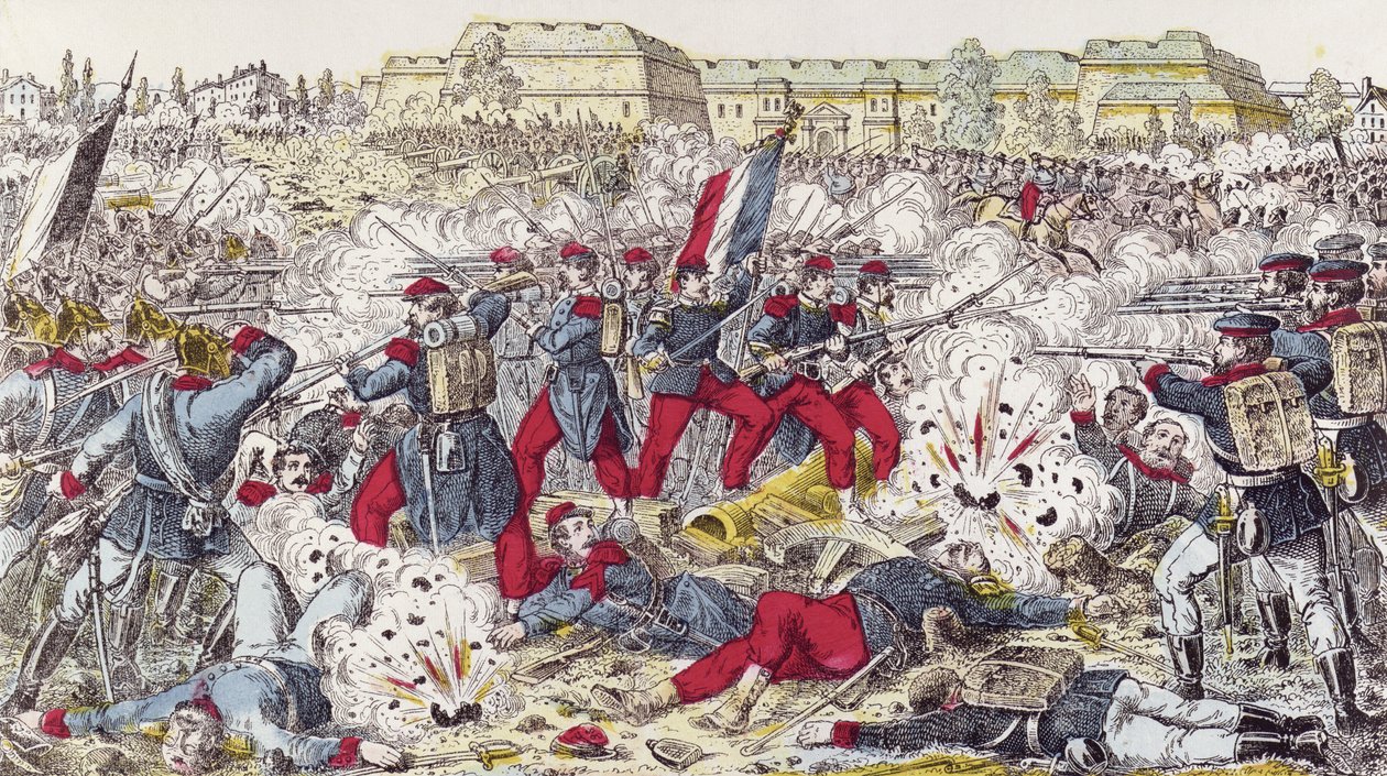 1870年8月31日のセダンの戦いでプロイセン軍に囲まれたフランス軍 作： フランス語学校