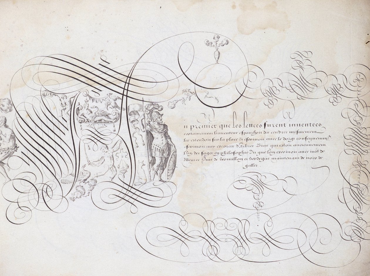 フランスのカリグラフィー。1600年頃のロベール・ヴィニョンによる書の