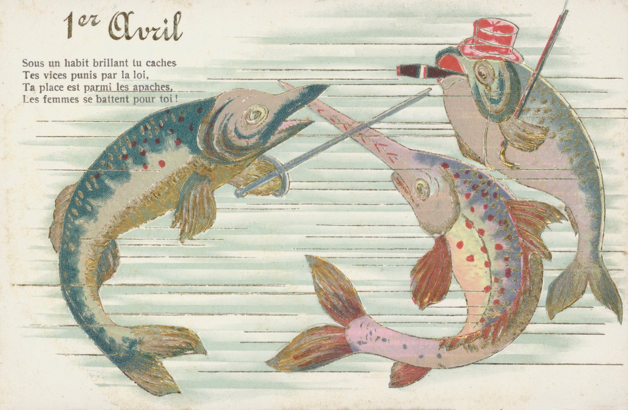 エイプリルフールにちなんで魚を描いたフランスのカード（Poisson d