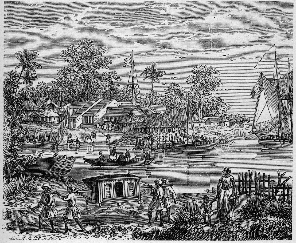 インドのフランス植民地：ゴダベリーの河口にあるヤナムのカウンター 作： フランス語学校