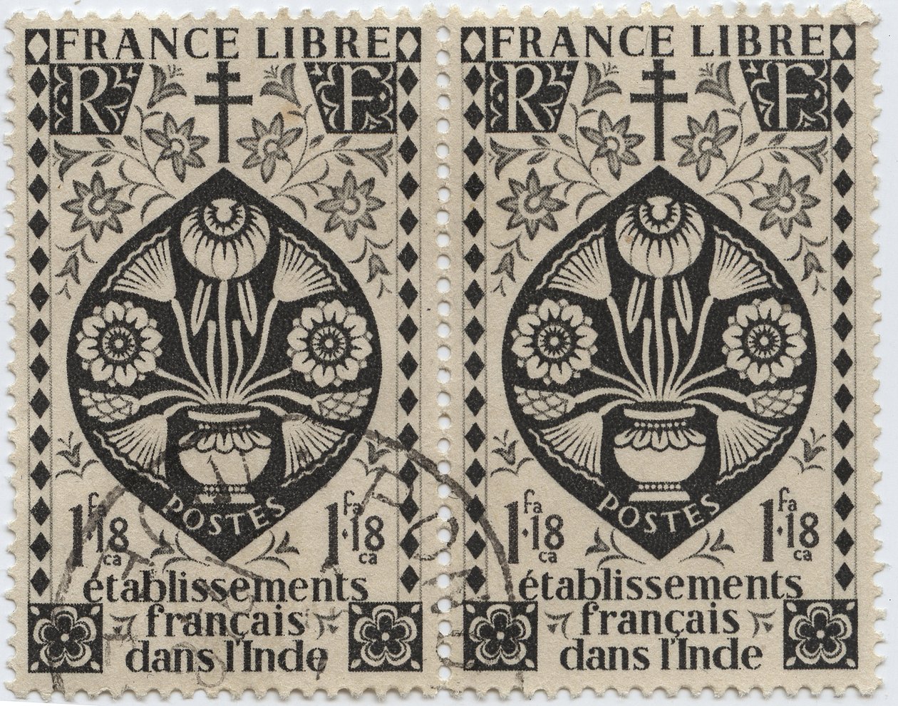 インドにおけるフランスの施設 - FRANCE LIBREとロレーヌの十字架 - Stamp 1942 作： フランス語学校