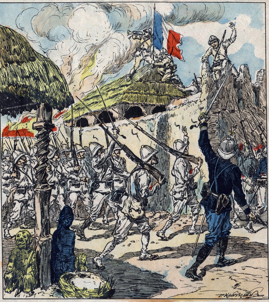 フランスのダホメー（現ベナン）遠征。フランス軍は11月17日にアボメイに入り 作： フランス語学校