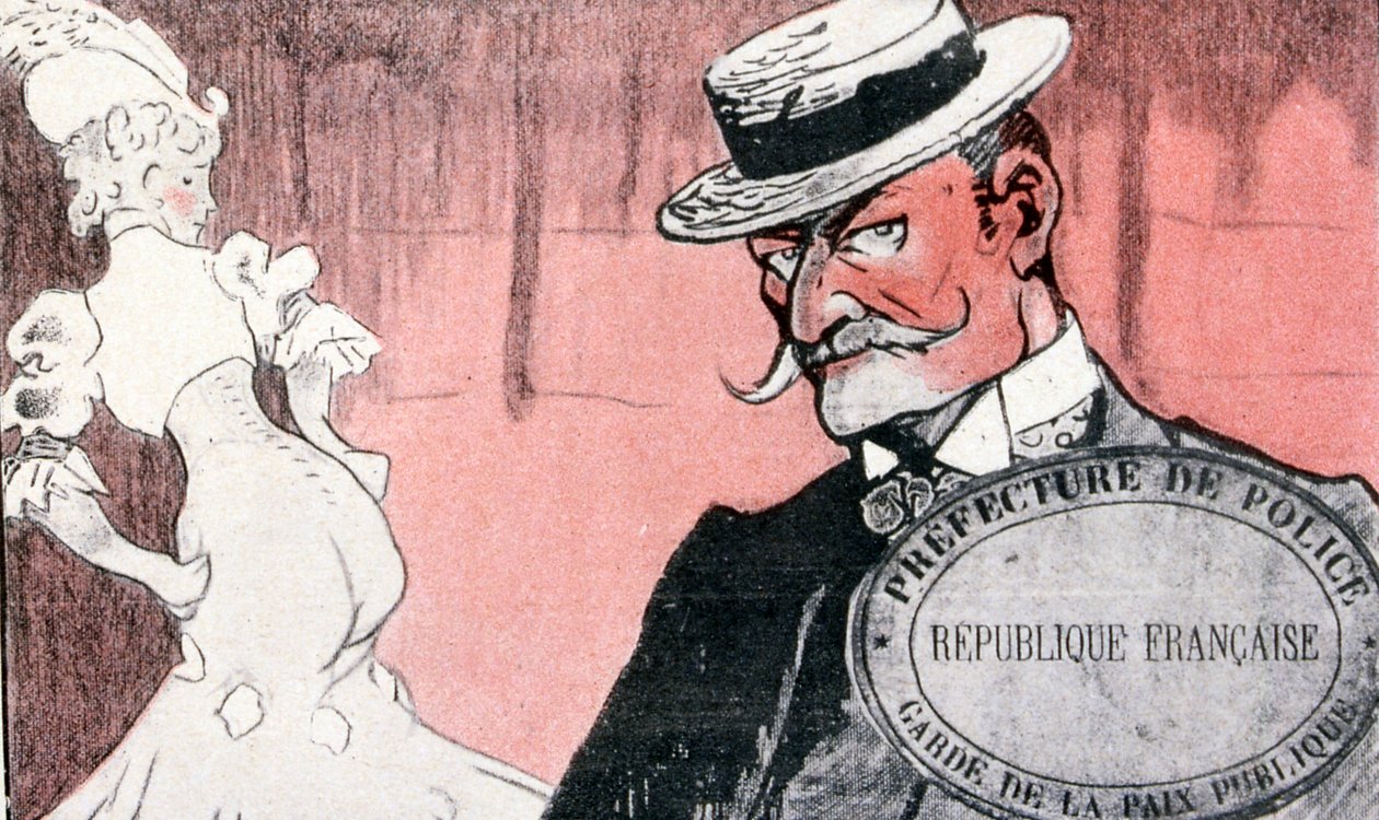 娼婦を逮捕する前に調査するフランスの警察。19世紀のフランスフランスのイラスト 1890 作： フランス語学校