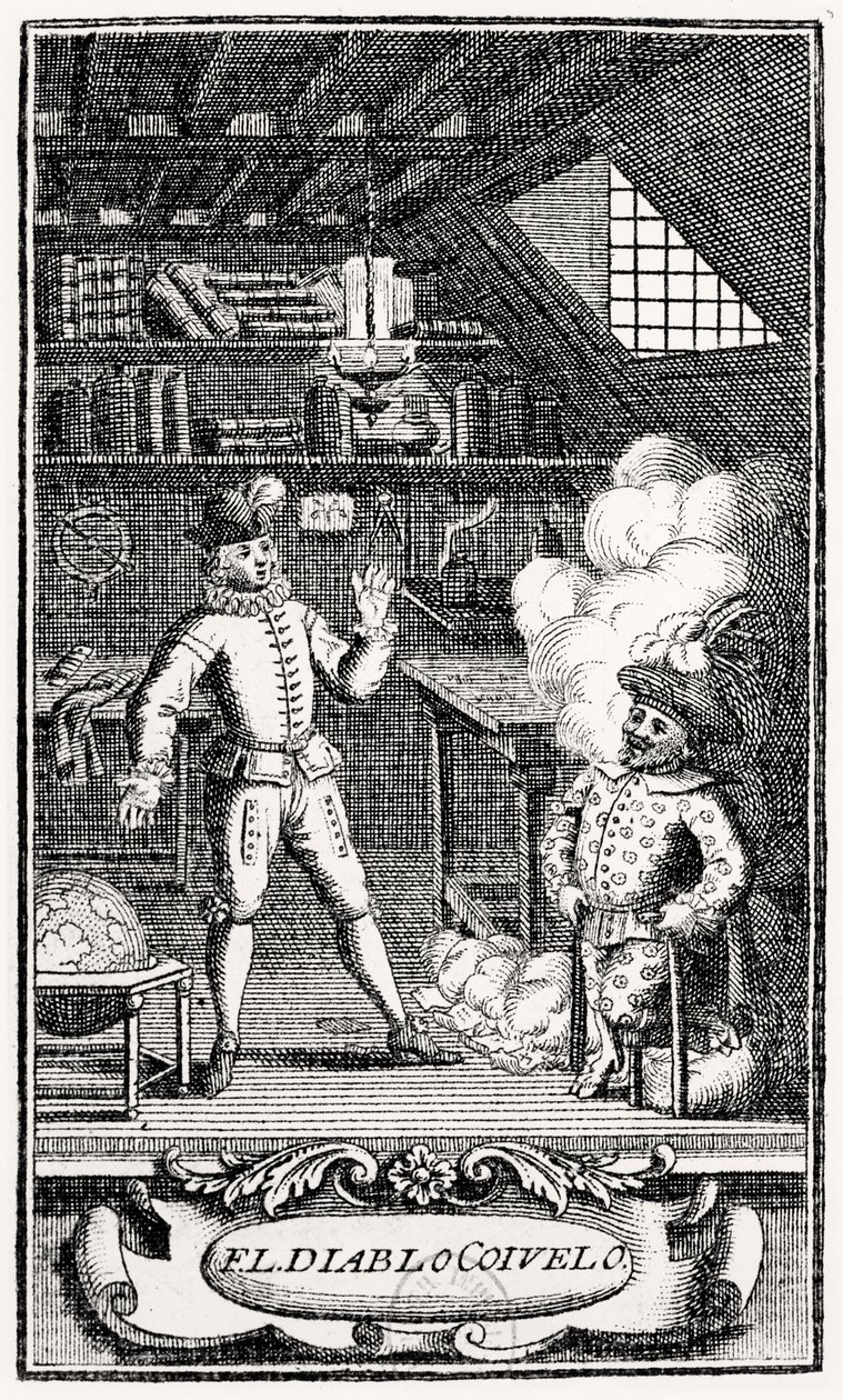 「2本の棒の上の悪魔」のためのDubercelleによる口絵、c.1787 作： フランス語学校
