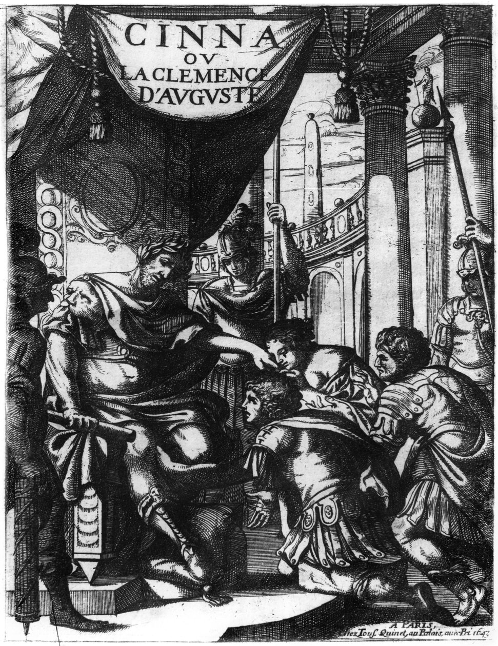 1643年に出版されたピエールコルネイユ（1606-84）によるCinna ou la Clemence dAugusteの口絵 作： フランス語学校