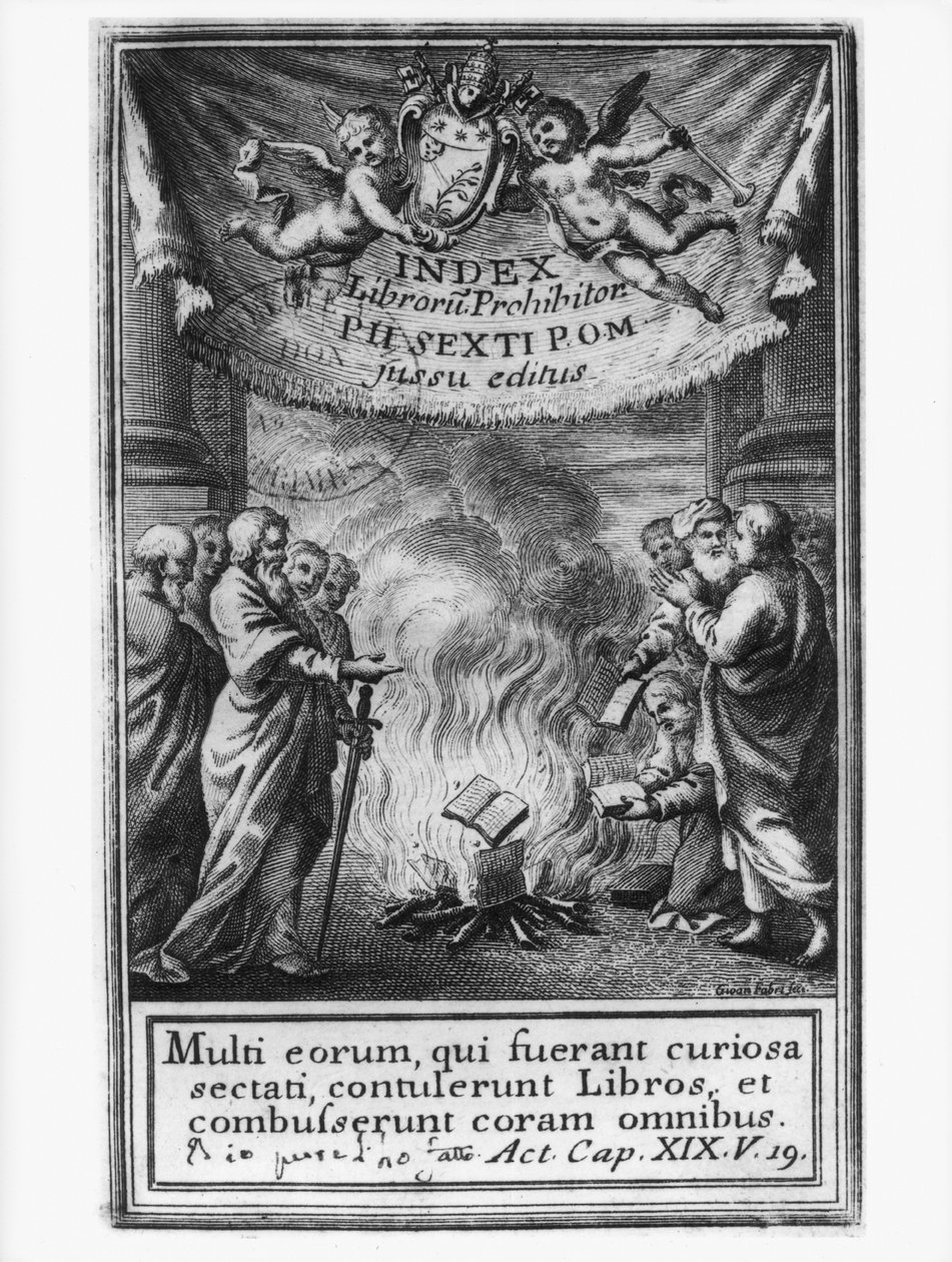 1786年の自動ダフェを描いた本の口絵Prohibitorumインデックス 作： フランス語学校