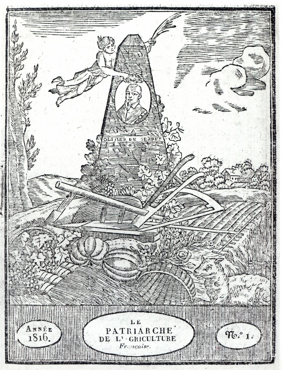 Olivier de Serres（1539-1619）1816の肖像が描かれた農業アルマナッハへの口絵 作： フランス語学校