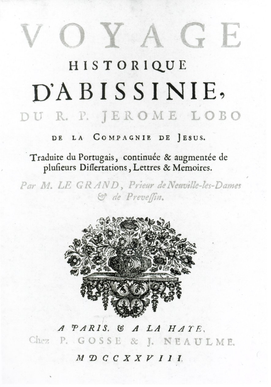ジェロニモ・ロボ（c.1596-1678）による「航海からアビシニアへ」のフランス語訳の口絵 作： フランス語学校
