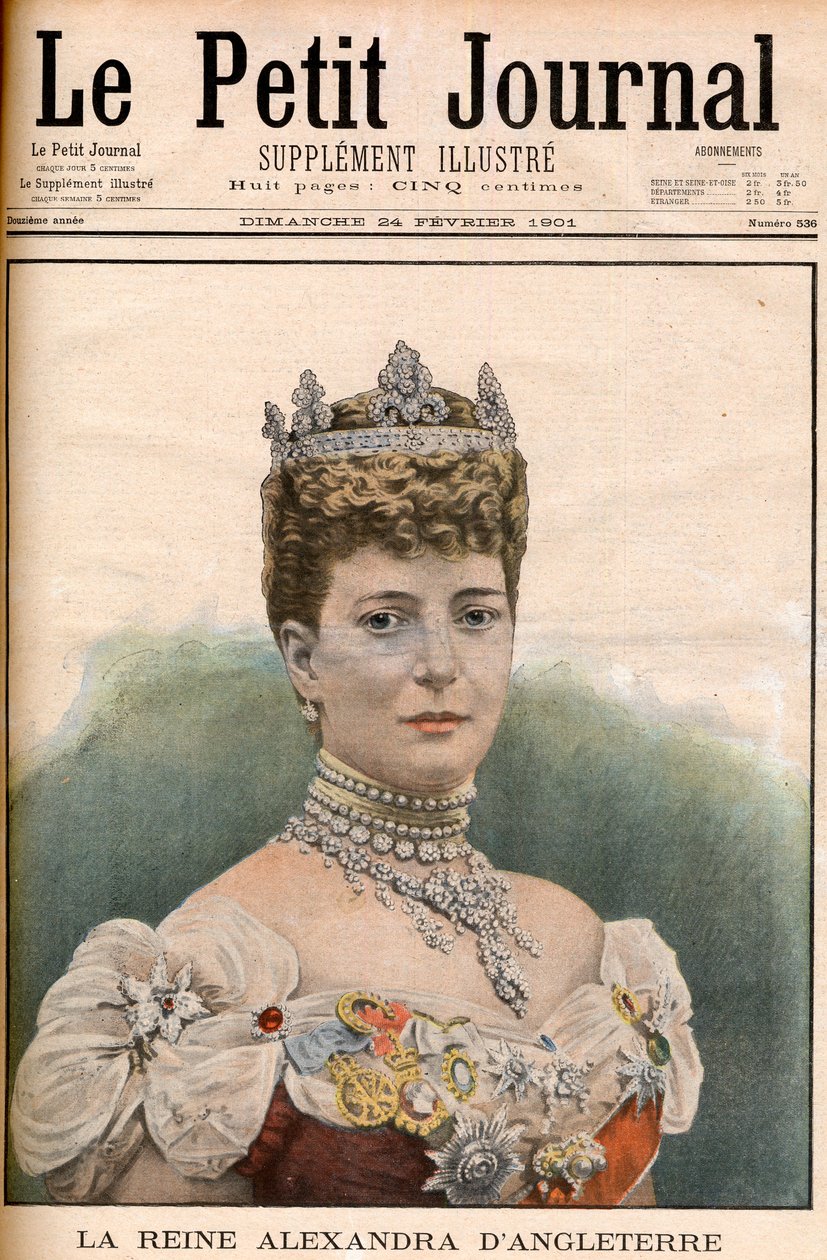 フランスの新聞の一面 イギリス王妃アレクサンドラ（1844-1925）エドワード2世の妻 「Le Petit Journal」2月24日号 作： フランス語学校