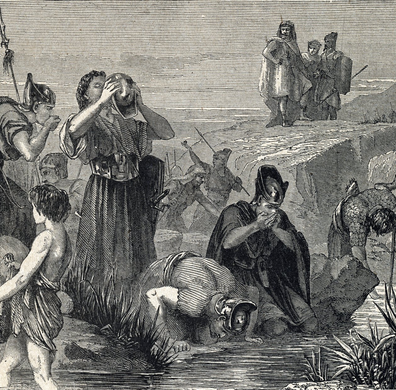 Gedeon (Gideon) chama por Deus para derrotar os madianitas escolhe seus soldados entre aqueles que bebem enquanto levam água à boca (Gideon ou Gedeon escolhe seus soldados mantendo apenas aqueles que levaram a água à boca e, ao fazê-lo, dra 作： フランス語学校