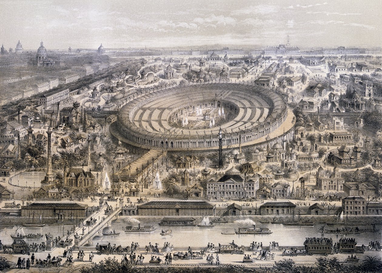 1867年の万博博覧会の概観、1867年、パリのトロカデロの丘から撮影 作： フランス語学校