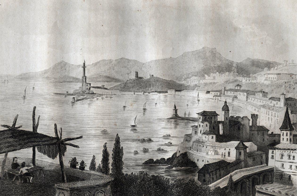 Genova - Genes - Genoa - M. de Norvins, Ch. Nodier 1834-1836による "Picturesque Italy "からのエングレーヴィング。 作： フランス語学校