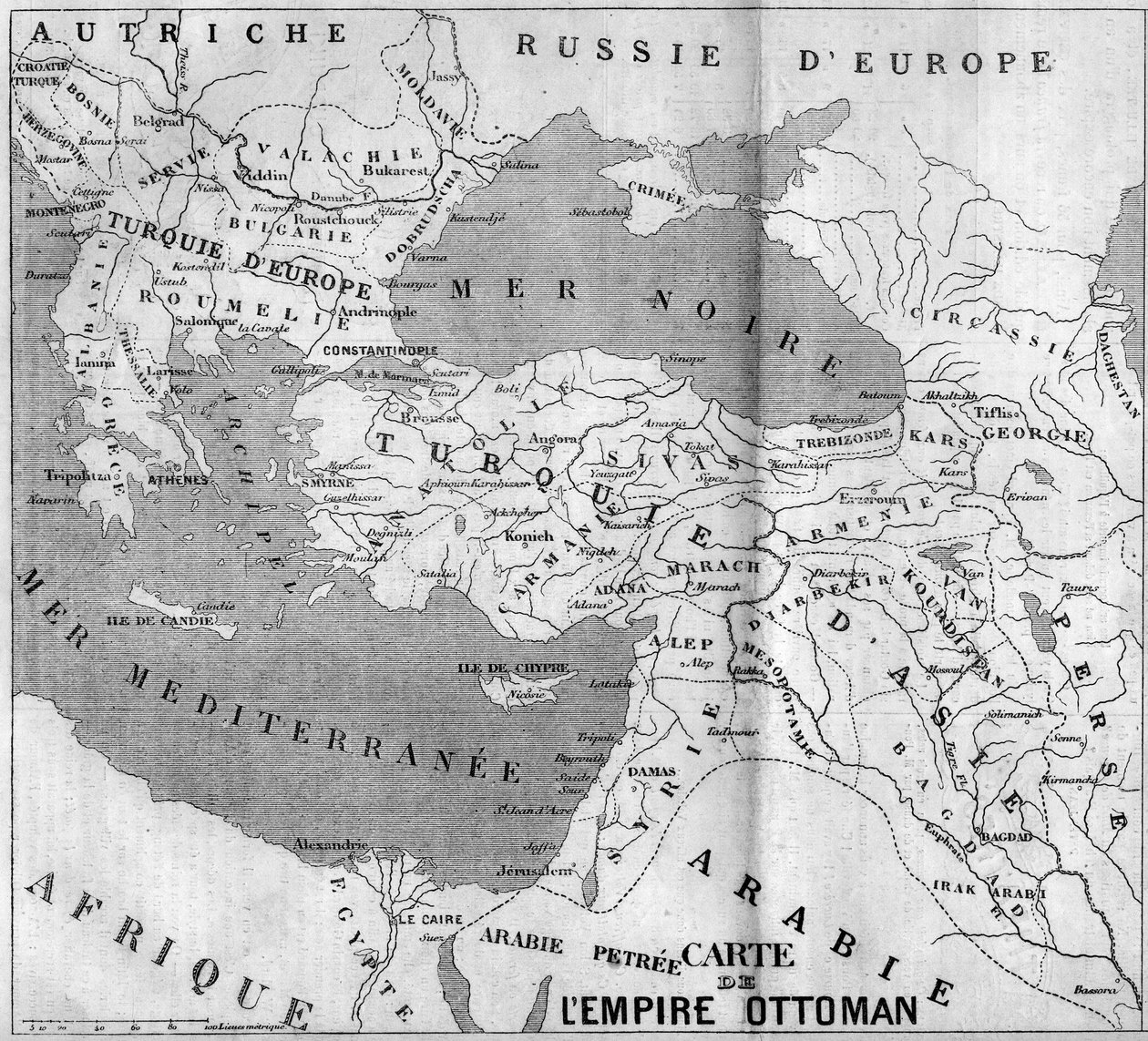 1860年のオスマン帝国の地理地図。1860年8月4日付 