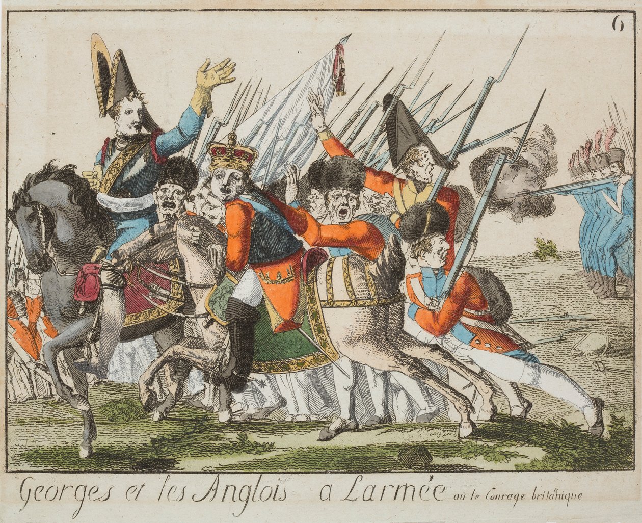 ジョージと軍隊のイギリス人、1803〜4年頃（色付きの彫刻） 作： フランス語学校