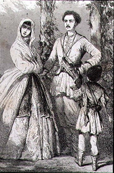 1860年代のジョージアン・コスチューム（エングレービング） 作： フランス語学校