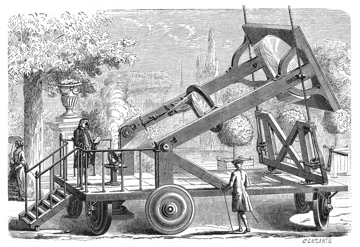 化学実験に使われた科学アカデミーの巨大な燃焼ガラス 作： フランス語学校
